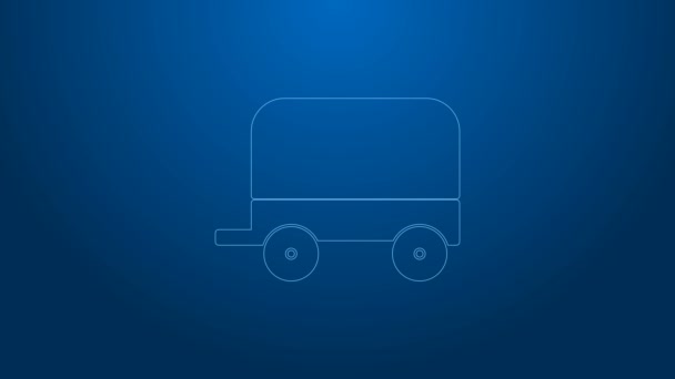 White line Wild west covered wagon icon isolated on blue background. 4K Video motion graphic animation — Stock Footage White line Wild west covered wagon icon isolated on blue background. 4K Video motion graphic animation Video Clip