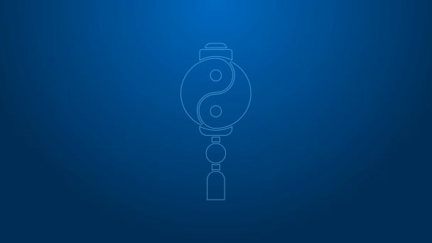 White line Yin Yang symbol of harmony and balance icon isolated on blue background. 4K Video motion graphic animation — Stock Video