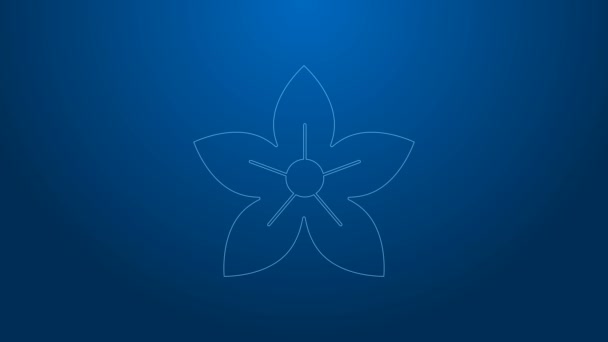 Біла лінія значок квітки Lotus ізольовано на синьому фоні. 4K Відео рух графічна анімація — стокове відео