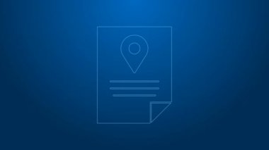 Mavi arkaplanda beyaz çizgi işaretleme sistemi simgesi izole edildi. Paket takibi. 4K Video hareketli grafik canlandırması