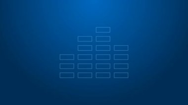 Beyaz çizgi Müzik eşitleyici simgesi mavi arkaplanda izole edildi. Ses dalgası. Ses dijital dengeleyici teknolojisi, konsol paneli, nabız müzikali. 4K Video hareketli grafik canlandırması