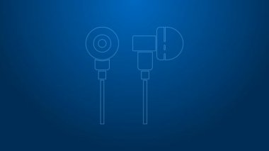 Beyaz çizgi hava kulaklığı simgesi mavi arkaplanda izole edildi. Kulaklıklar için kablosuz cihaz. Elektronik cihazlar. 4K Video hareketli grafik canlandırması