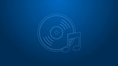 Beyaz çizgi Vinil disk simgesi mavi arkaplanda izole edildi. 4K Video hareketli grafik canlandırması
