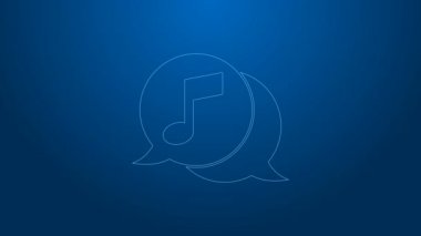 Beyaz çizgi müzik notası mavi arkaplanda izole edilmiş konuşma balonu simgesi. Müzik ve ses konsepti. 4K Video hareketli grafik canlandırması