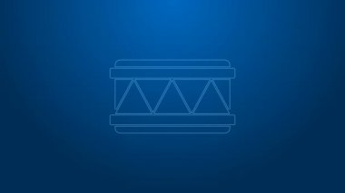 Beyaz çizgi Drum simgesi mavi arkaplanda izole edildi. Müzik işareti. Müzik aleti sembolü. 4K Video hareketli grafik canlandırması