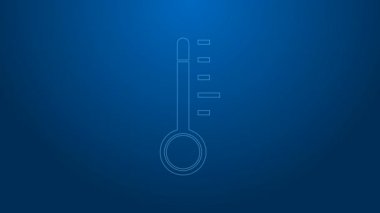 Beyaz çizgi Meteoroloji termometresi mavi arkaplanda izole edilmiş ikonu ölçüyor. Termometre termometresi sıcak ya da soğuk hava gösteriyor. 4K Video hareketli grafik canlandırması