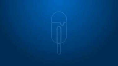 Beyaz çizgi dondurma ikonu mavi arkaplanda izole edilmiş. Güzel sembol. 4K Video hareketli grafik canlandırması