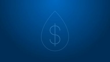 Mavi arka planda dolar sembolü simgesi olan beyaz çizgi yağı damlası. 4K Video hareketli grafik canlandırması