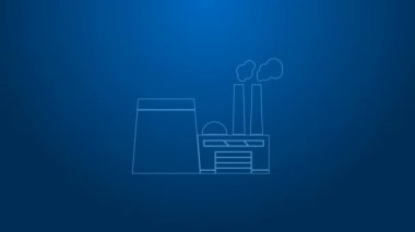 Beyaz çizgi, petrol ve gaz endüstriyel yapı ikonu mavi arka planda izole edildi. 4K Video hareketli grafik canlandırması