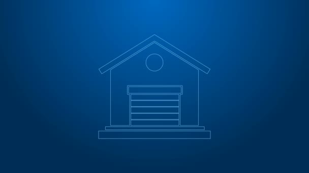 White line Warehouse icon isolated on blue background. 4K Video motion graphic animation — Stock Video