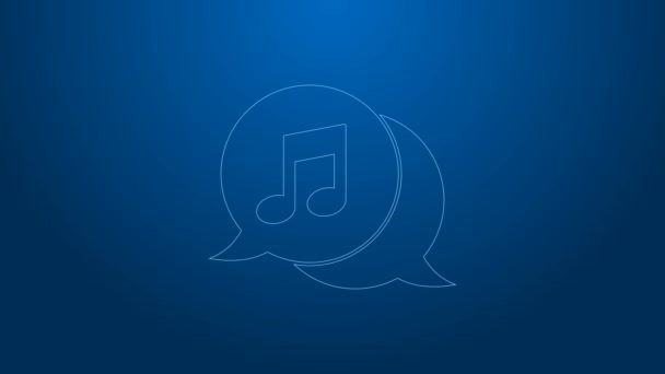 White line Musical note in speech bubble icon isolated on blue background. Music and sound concept. 4K Video motion graphic animation — Stock Video