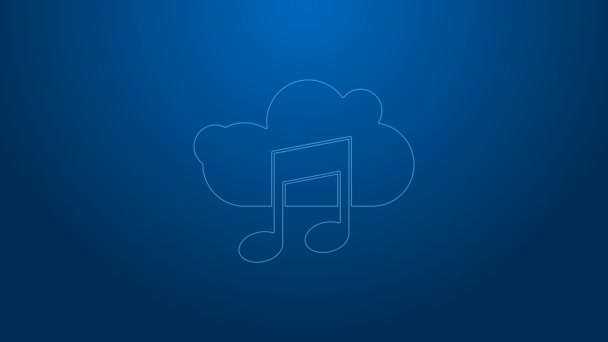 Weiße Linie Musik-Streaming-Dienst Symbol isoliert auf blauem Hintergrund. Sound Cloud Computing, Online Media Streaming, Song, Audio Wave. 4K Video Motion Grafik Animation — Stockvideo