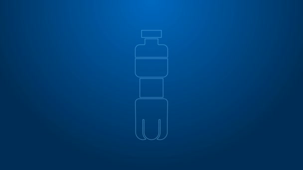 Línea blanca Icono de botella de agua aislado sobre fondo azul. Signo de bebida de soda aqua. Animación gráfica de vídeo 4K — Vídeos de Stock