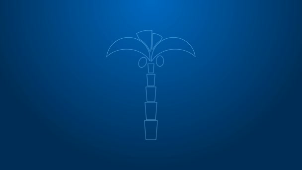 Біла лінія Тропічна піктограма пальми ізольована на синьому фоні. Кокосова пальма. 4K Відео рух графічна анімація — стокове відео