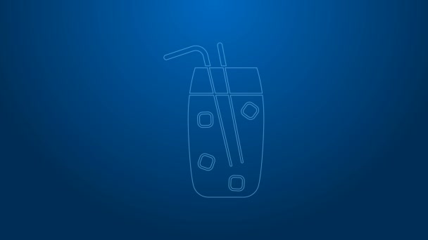 White line Cocktail and alcohol drink icon isolated on blue background. 4K Video motion graphic animation — Stock Video