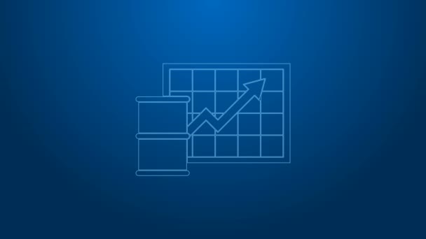 Línea blanca Icono de aumento del precio del petróleo aislado sobre fondo azul. Concepto de crisis de la industria petrolera. Animación gráfica de vídeo 4K — Vídeo de stock