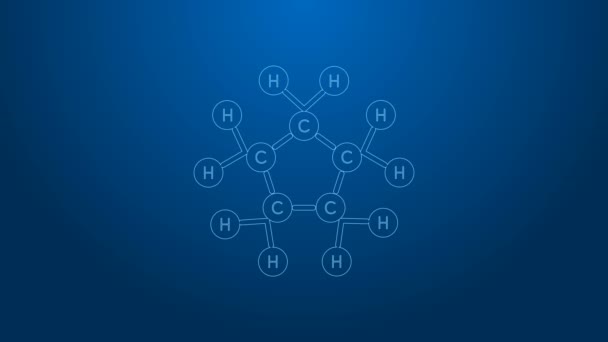 Línea blanca Icono de aceite de molécula aislado sobre fondo azul. Estructura de moléculas en química. Animación gráfica de vídeo 4K — Vídeos de Stock