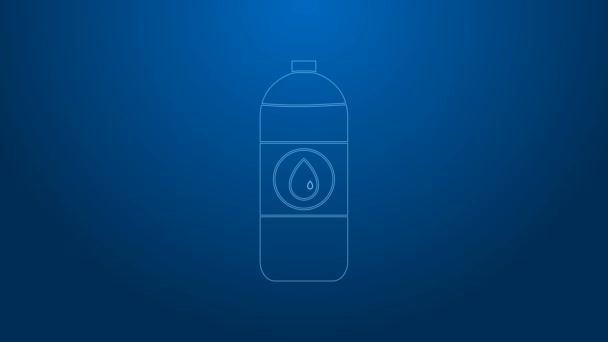 Bílá čára Plastová nádoba pro motorový olej ikona izolované na modrém pozadí. Olejový galon. Služba výměny oleje a opravy. Grafická animace pohybu videa 4K — Stock video