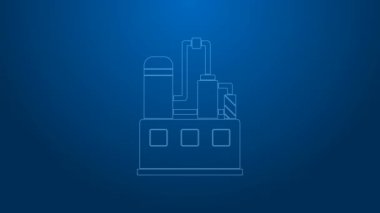 Beyaz çizgi, petrol ve gaz endüstriyel yapı ikonu mavi arka planda izole edildi. 4K Video hareketli grafik canlandırması