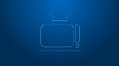 Beyaz çizgi Retro TV simgesi mavi arkaplanda izole edildi. Televizyon tabelası. 4K Video hareketli grafik canlandırması