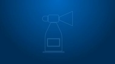 Beyaz çizgi hava kornosu simgesi mavi arkaplanda izole edildi. Sporseverler ya da vatandaşlar hükümete ve yolsuzluğa karşı. 4K Video hareketli grafik canlandırması