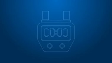 Beyaz çizgi Stopwatch simgesi mavi arkaplanda izole edildi. Zaman göstergesi. Kronometre işareti. 4K Video hareketli grafik canlandırması