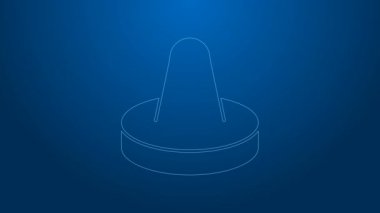 Masa hokeyi oynamak için beyaz çizgili çekiç ve disk mavi arka planda izole edilmiş. 4K Video hareketli grafik canlandırması