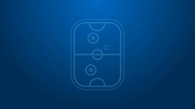 Beyaz çizgi hava hokey masası ikonu mavi arka planda izole edildi. 4K Video hareketli grafik canlandırması