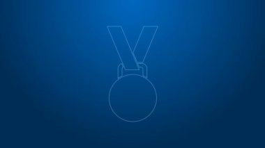 Mavi arka planda beyaz çizgi madalya ikonu izole edildi. Kazanan sembol. 4K Video hareketli grafik canlandırması