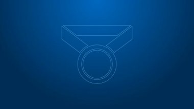 Mavi arka planda beyaz çizgi madalya ikonu izole edildi. Kazanan sembol. 4K Video hareketli grafik canlandırması