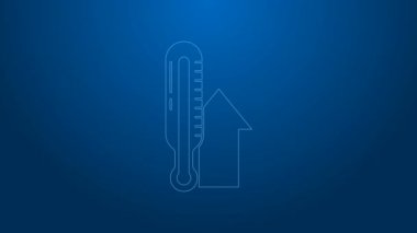 Beyaz çizgi Meteoroloji termometresi mavi arkaplanda izole edilmiş ikonu ölçüyor. Termometre termometresi sıcak ya da soğuk hava gösteriyor. 4K Video hareketli grafik canlandırması