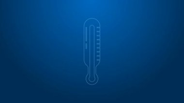 Beyaz çizgi Meteoroloji termometresi mavi arkaplanda izole edilmiş ikonu ölçüyor. Termometre termometresi sıcak ya da soğuk hava gösteriyor. 4K Video hareketli grafik canlandırması