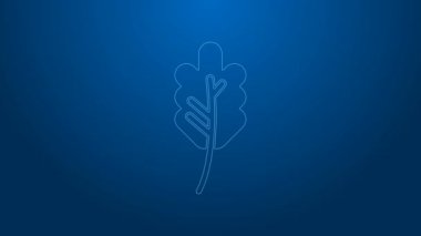 Beyaz çizgi Yaprak simgesi mavi arkaplanda izole edildi. İşaret bırakıyor. Taze doğal ürün sembolü. 4K Video hareketli grafik canlandırması