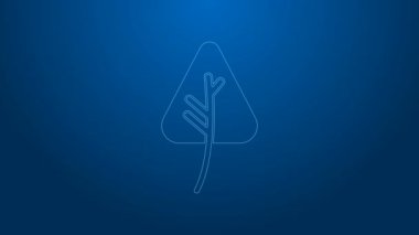 Beyaz çizgi Yaprak simgesi mavi arkaplanda izole edildi. İşaret bırakıyor. Taze doğal ürün sembolü. 4K Video hareketli grafik canlandırması