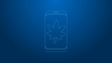 Cep telefonu ekranındaki beyaz çizgi Yaprak mavi arka planda izole edilmiş. 4K Video hareketli grafik canlandırması