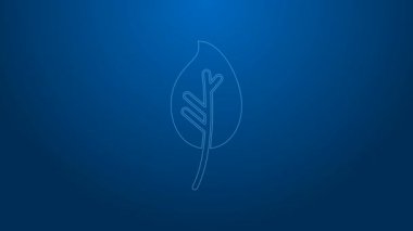 Beyaz çizgi Yaprak simgesi mavi arkaplanda izole edildi. İşaret bırakıyor. Taze doğal ürün sembolü. 4K Video hareketli grafik canlandırması