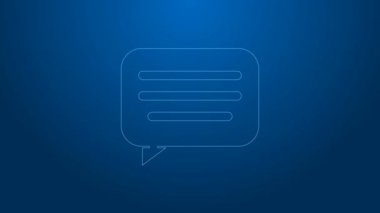 Beyaz çizgi konuşma balonu sohbet simgesi mavi arkaplanda izole edildi. İleti simgesi. İletişim ya da yorum sohbet sembolü. 4K Video hareketli grafik canlandırması