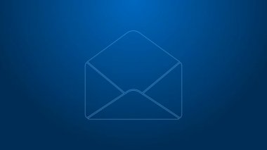Beyaz çizgi Zarf simgesi mavi arkaplanda izole edildi. E- posta mektup sembolü. 4K Video hareketli grafik canlandırması