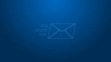 Beyaz çizgi ekspres zarf simgesi mavi arkaplanda izole edildi. E- posta mektup sembolü. 4K Video hareketli grafik canlandırması