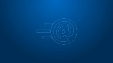 Mavi arkaplanda beyaz çizgi posta ve e-posta simgesi izole edildi. Zarf sembolü e-postası. E- posta kodu. 4K Video hareketli grafik canlandırması