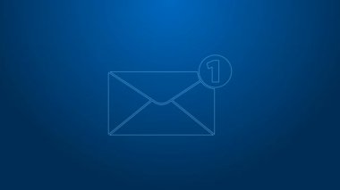 Beyaz çizgi Zarf simgesi mavi arkaplanda izole edildi. Mesaj konsepti alındı. Yeni, e-posta gelen mesaj, SMS. Posta servisi. 4K Video hareketli grafik canlandırması