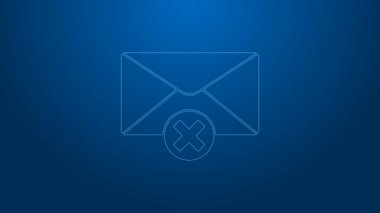 Mavi arkaplanda beyaz çizgi silme simgesi izole edildi. Sil ya da hata mektubu. Mesajı geç. Reddedilmiş posta. 4K Video hareketli grafik canlandırması