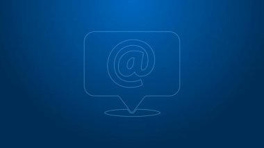 Beyaz satır E- posta ve konuşma baloncuğu simgesi üzerinde mavi arkaplanda izole edilmiş. Zarf sembolü e-postası. E- posta kodu. 4K Video hareketli grafik canlandırması