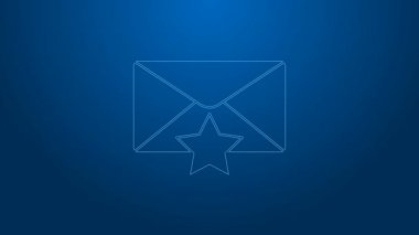 Mavi zemin üzerinde yıldız simgesi olan beyaz çizgi Zarfı. Önemli bir e- posta, favori simgeye ekle. Başrolde mesaj var. 4K Video hareketli grafik canlandırması