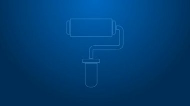 Beyaz çizgi boyalı fırça ikonu mavi arkaplanda izole edildi. 4K Video hareketli grafik canlandırması