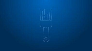 Mavi arkaplanda beyaz çizgi boya fırçası simgesi izole edildi. 4K Video hareketli grafik canlandırması