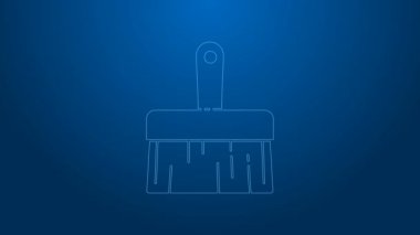 Mavi arkaplanda beyaz çizgi boya fırçası simgesi izole edildi. 4K Video hareketli grafik canlandırması