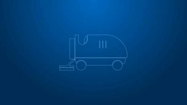 White line Ice resurfacer icon isolated on blue background. Ice resurfacing machine on rink. Cleaner for ice rink and stadium. 4K Video motion graphic animation — Stock Video