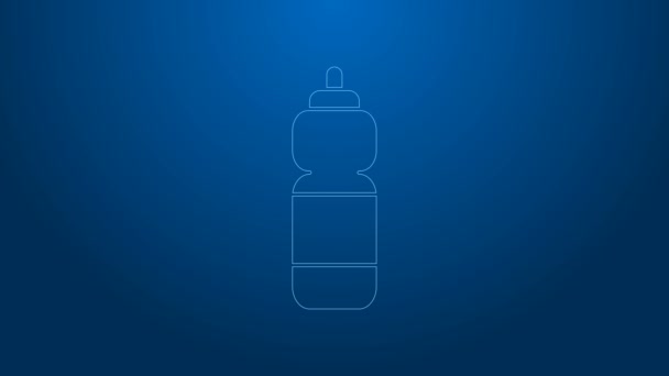Біла лінія Фітнес-шейкер ізольовані на синьому фоні. Спортивна пляшка з кришкою для води та білкових коктейлів. 4K Відео рух графічна анімація — стокове відео