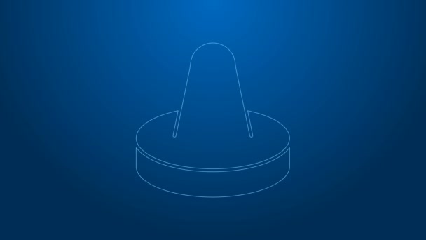 White line Mallet and puck for playing air hockey game icon isolated on blue background. 4K Video motion graphic animation — Stock Video